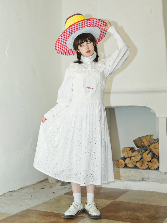 Meugler Vintage Embroidered Antiques Store Print White Sleeveless Dress with Lattice Design dress Meugler