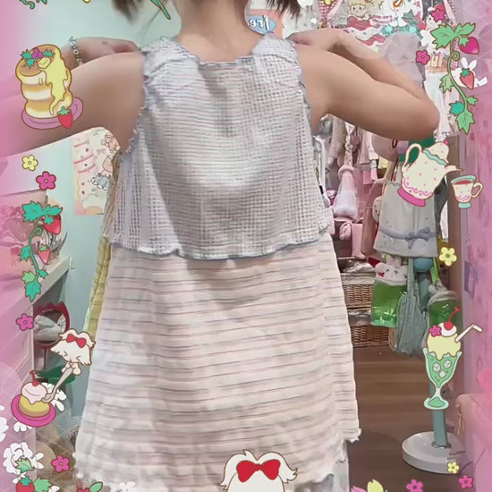 shishihshop Layered Look Knit Vest | Harajuku Decora Two-Piece Illusion Top tank top shishihshop