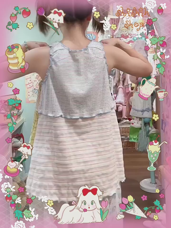 shishihshop Layered Look Knit Vest | Harajuku Decora Two-Piece Illusion Top tank top shishihshop