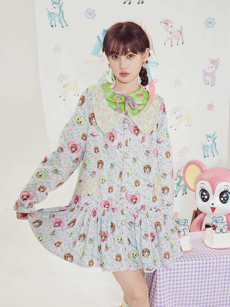 Tntntutu white heart woolen coat with print and ruffled hem, a cozy and cute outerwear piece with a playful design, perfect for adding a Harajuku-inspired touch to winter outfits.