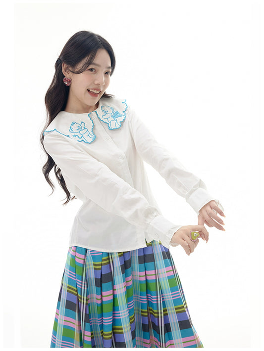 Harajuku Shirt Cartoon Bear Shirt Embroidered Shirt Lace Collar Shirt White Shirt shirt tntntutu