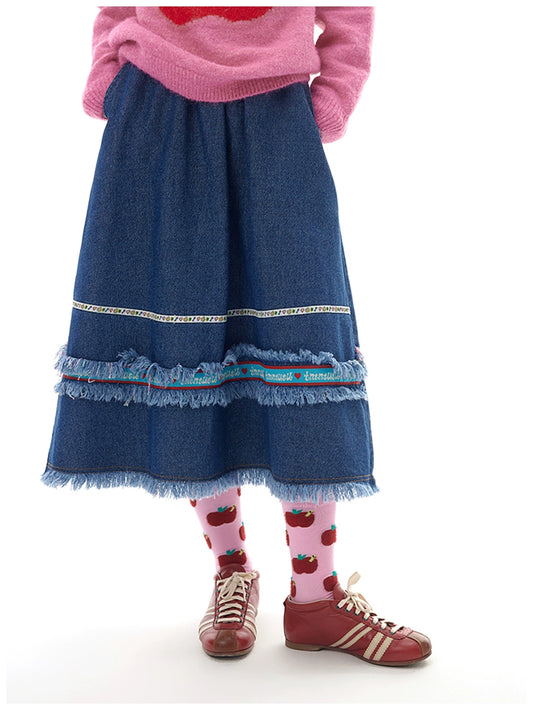 Harajuku Skirt Cartoon Skirt Two-Woven Straps Skirt Denim Skirt Tassels Skirt skirt tntntutu