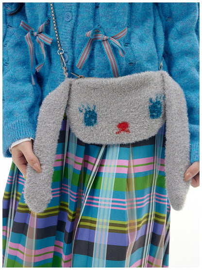 Harajuku Bag Silver Plush Bag Knit Glitter Bag Bunny Bag Crossbody Chain Bag bag tntntutu